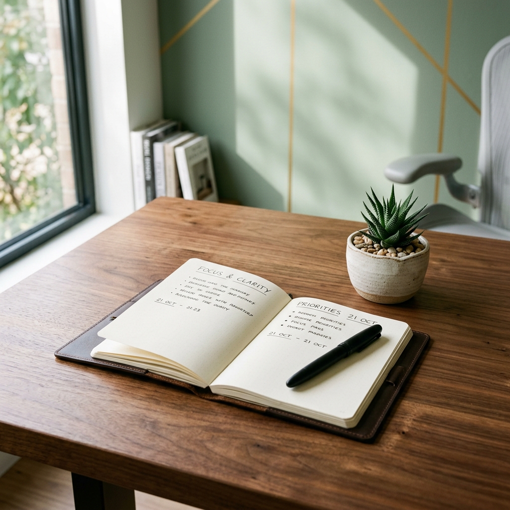Mindset coaching workspace representing focus, clarity, and transformation